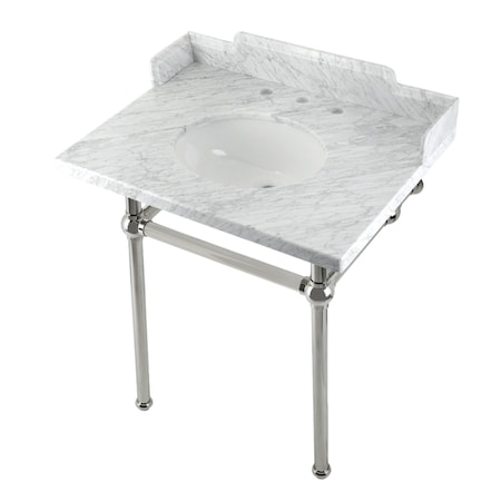 Kingston Brass 30 Carrara Marble Console Sink with Brass Legs, Marble WhitePolished Nickel LMS30MB6